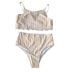 Hollister Swim Neutral Stripe Two-Piece Bikini Set High Waisted Size L